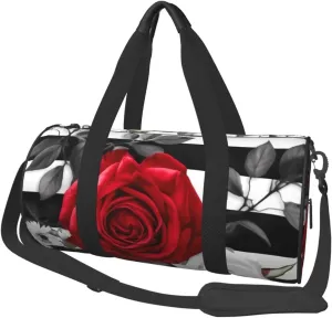 Travel Duffle Bag Weekender Bags For Men Women With Shoe Compartment Large Capacity Weekender Overnight Bag Black White Stripes Red Rose Flowers Carry On Tote Bags Sport Gym Bag For Travel Yoga