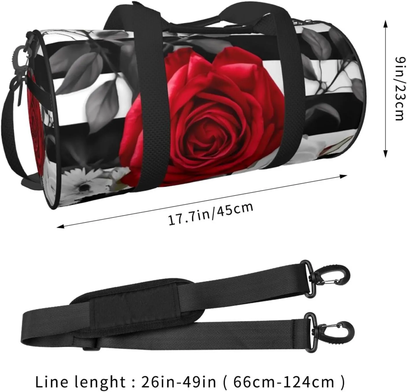 Travel Duffle Bag Weekender Bags For Men Women With Shoe Compartment Large Capacity Weekender Overnight Bag Black White Stripes Red Rose Flowers Carry On Tote Bags Sport Gym Bag For Travel Yoga