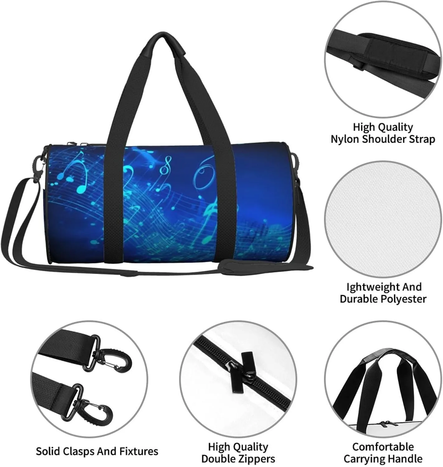 Travel Duffle Bag Weekender Bags For Men Women With Shoe Compartment Large Capacity Weekender Overnight Bag Blue Musical Notes Carry On Tote Bags Sport Gym Bag For Travel Yoga