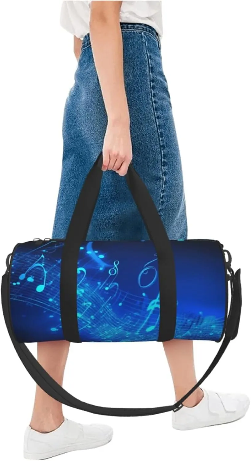 Travel Duffle Bag Weekender Bags For Men Women With Shoe Compartment Large Capacity Weekender Overnight Bag Blue Musical Notes Carry On Tote Bags Sport Gym Bag For Travel Yoga