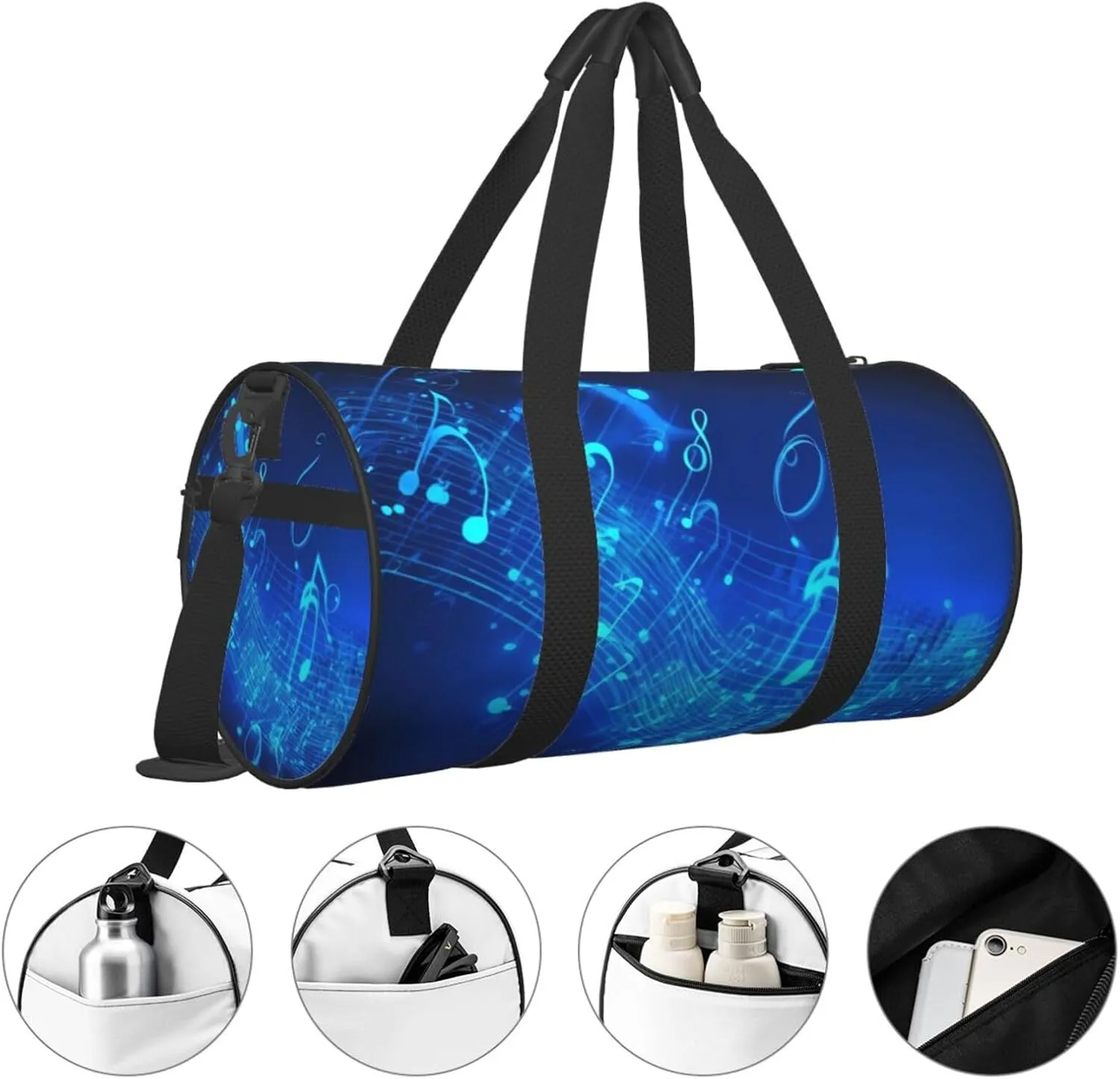 Travel Duffle Bag Weekender Bags For Men Women With Shoe Compartment Large Capacity Weekender Overnight Bag Blue Musical Notes Carry On Tote Bags Sport Gym Bag For Travel Yoga