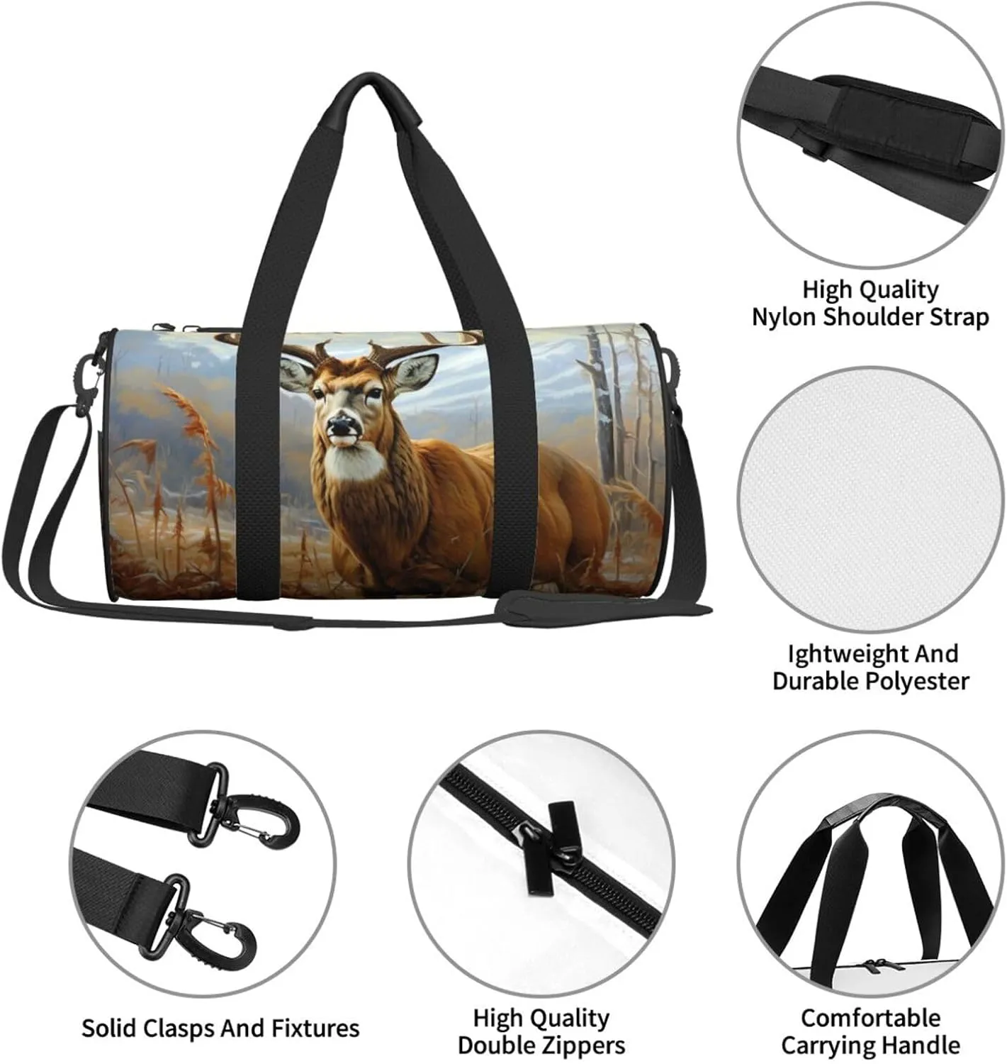 Travel Duffle Bag Weekender Bags for Men Women with Shoe Compartment Large Capacity Weekender Overnight Bag Buck Deer Carry On Tote Bags Sport Gym Bag for Travel Yoga