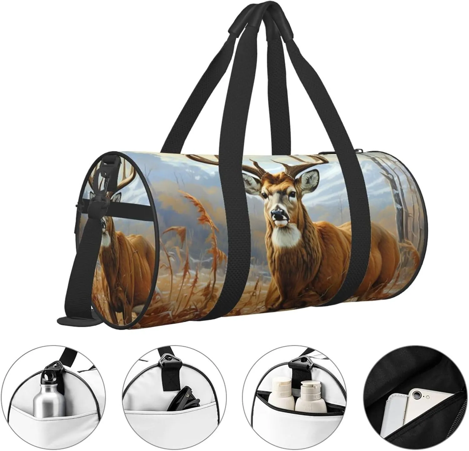 Travel Duffle Bag Weekender Bags for Men Women with Shoe Compartment Large Capacity Weekender Overnight Bag Buck Deer Carry On Tote Bags Sport Gym Bag for Travel Yoga