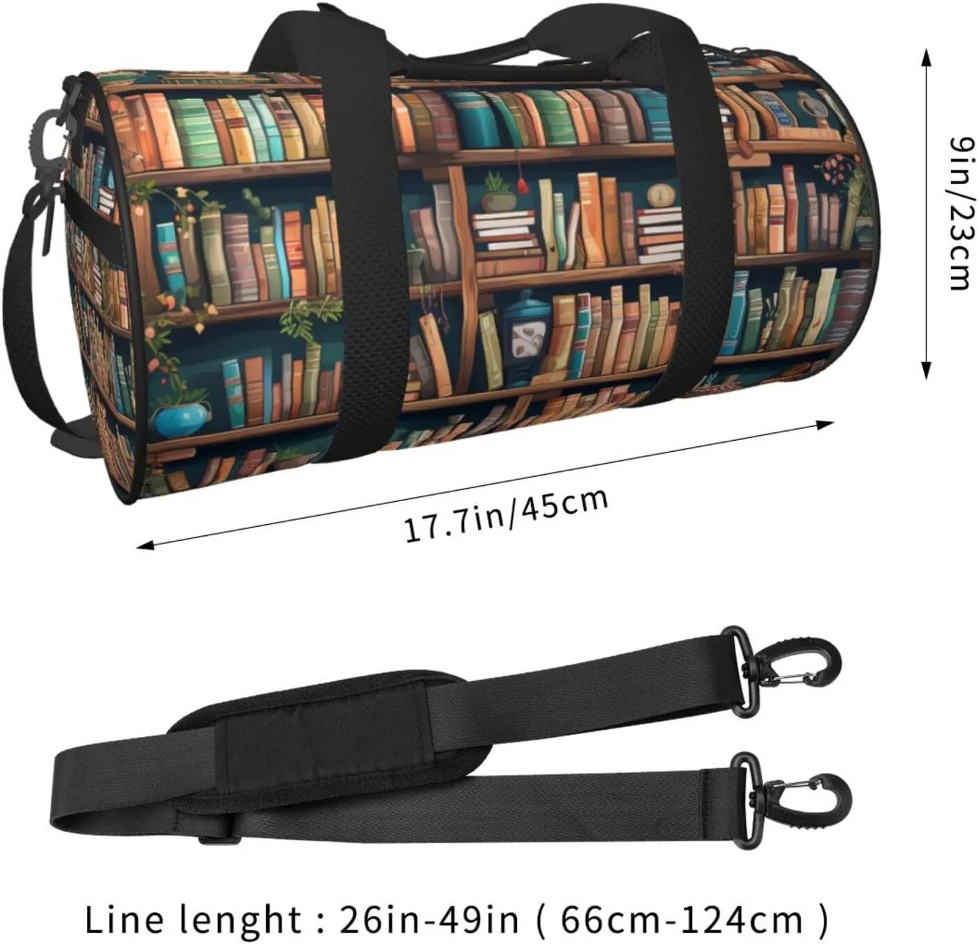 Travel Duffle Bag Weekender Bags for Men Women with Shoe Compartment Large Capacity Weekender Overnight Bag Cartoon Bookshelf Bookworm Carry On Tote Bags Sport Gym Bag for Travel Yoga