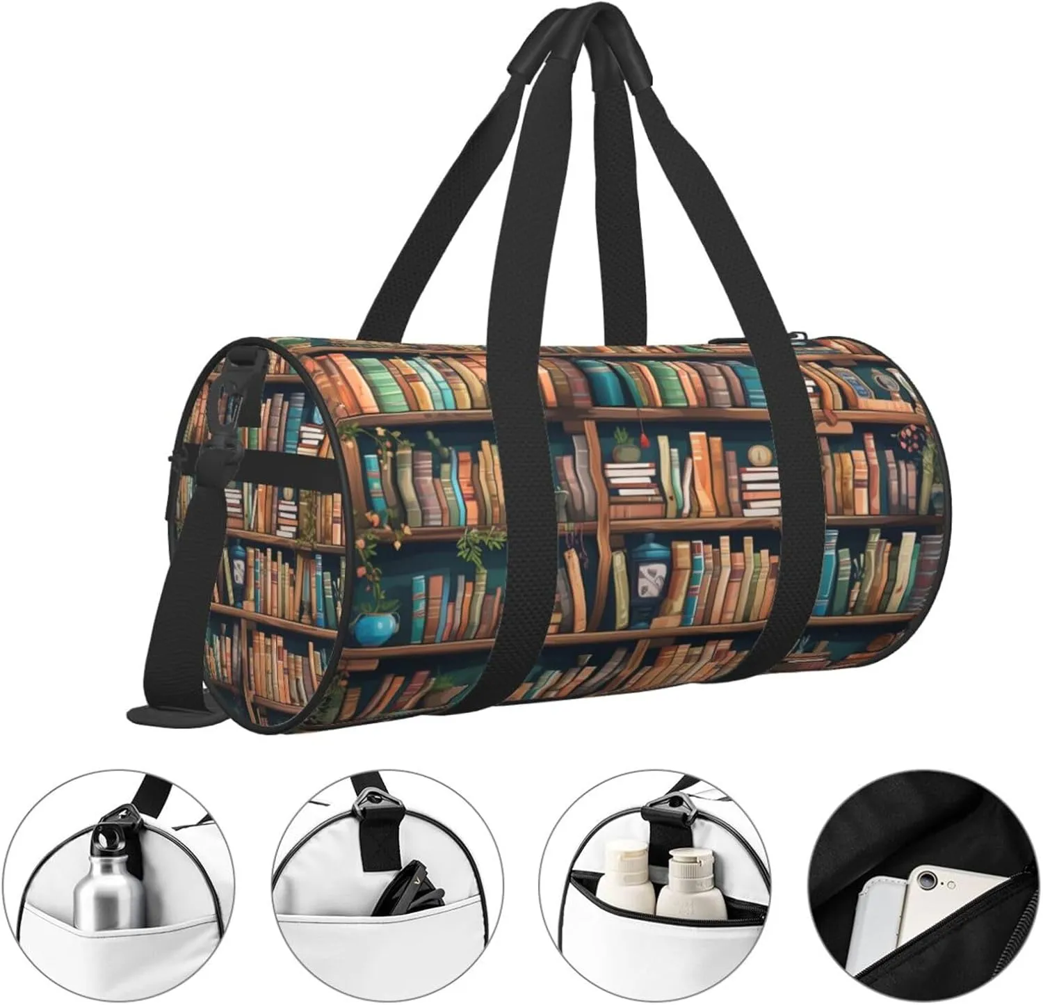 Travel Duffle Bag Weekender Bags for Men Women with Shoe Compartment Large Capacity Weekender Overnight Bag Cartoon Bookshelf Bookworm Carry On Tote Bags Sport Gym Bag for Travel Yoga