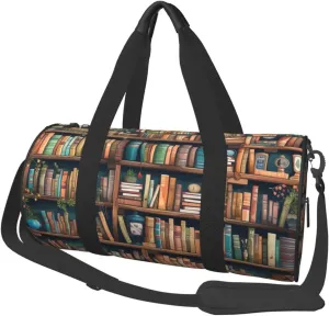 Travel Duffle Bag Weekender Bags for Men Women with Shoe Compartment Large Capacity Weekender Overnight Bag Cartoon Bookshelf Bookworm Carry On Tote Bags Sport Gym Bag for Travel Yoga