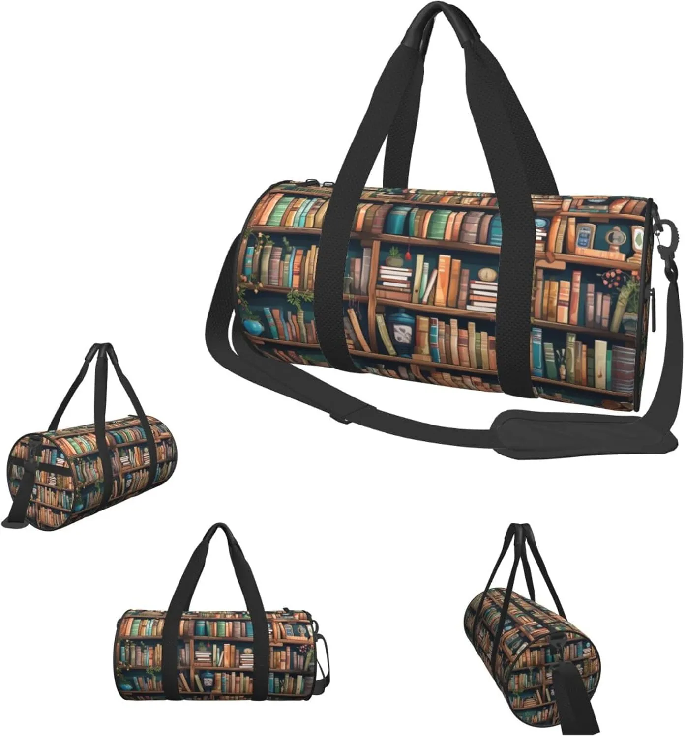 Travel Duffle Bag Weekender Bags for Men Women with Shoe Compartment Large Capacity Weekender Overnight Bag Cartoon Bookshelf Bookworm Carry On Tote Bags Sport Gym Bag for Travel Yoga