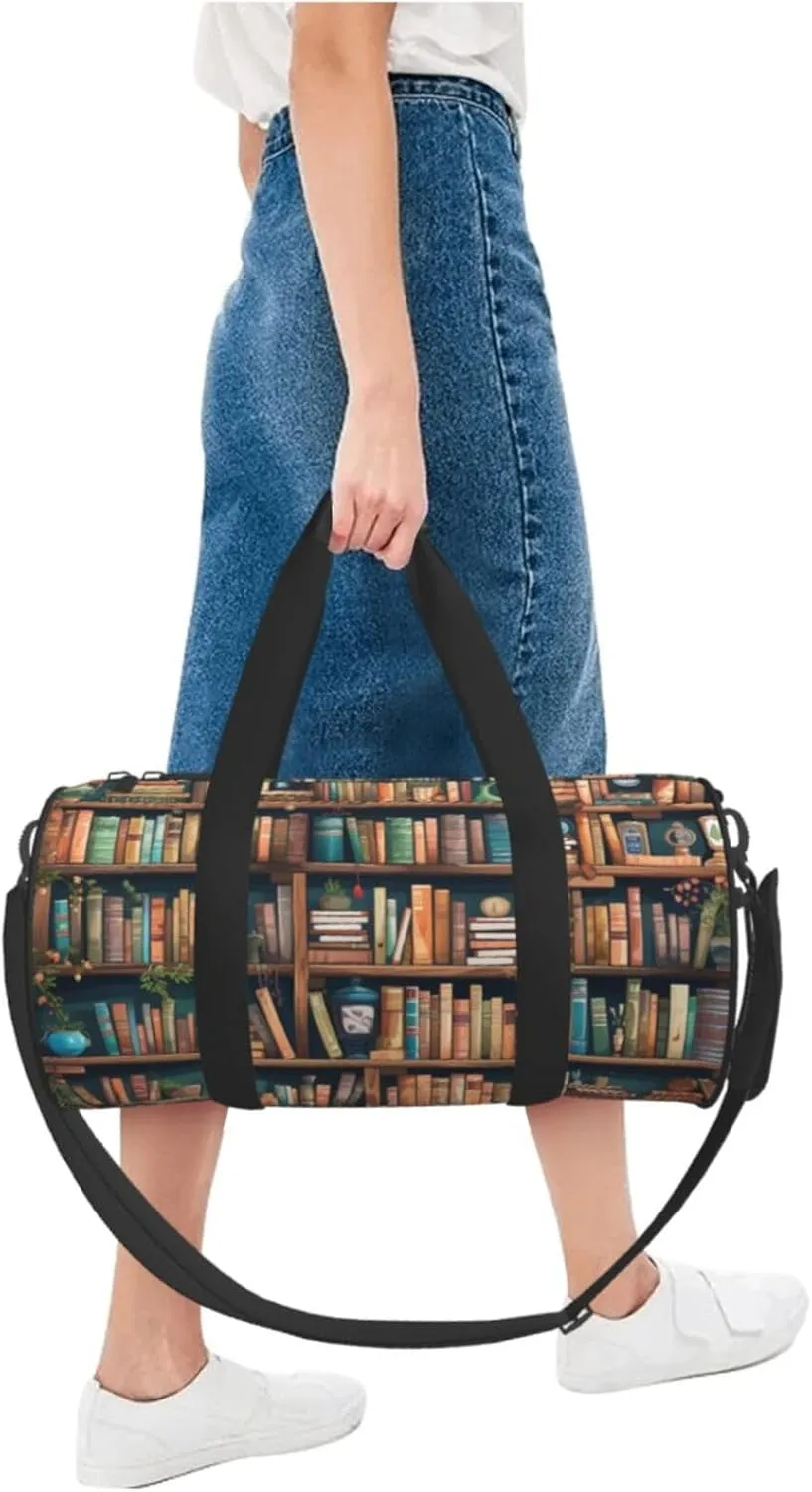 Travel Duffle Bag Weekender Bags for Men Women with Shoe Compartment Large Capacity Weekender Overnight Bag Cartoon Bookshelf Bookworm Carry On Tote Bags Sport Gym Bag for Travel Yoga