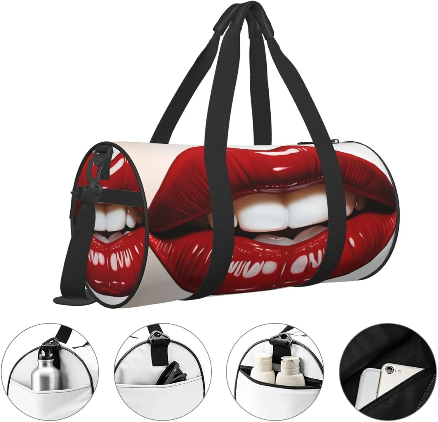 Travel Duffle Bag Weekender Bags For Men Women With Shoe Compartment Large Capacity Weekender Overnight Bag Cute Graphic Red Lips Carry On Tote Bags Sport Gym Bag For Travel Yoga