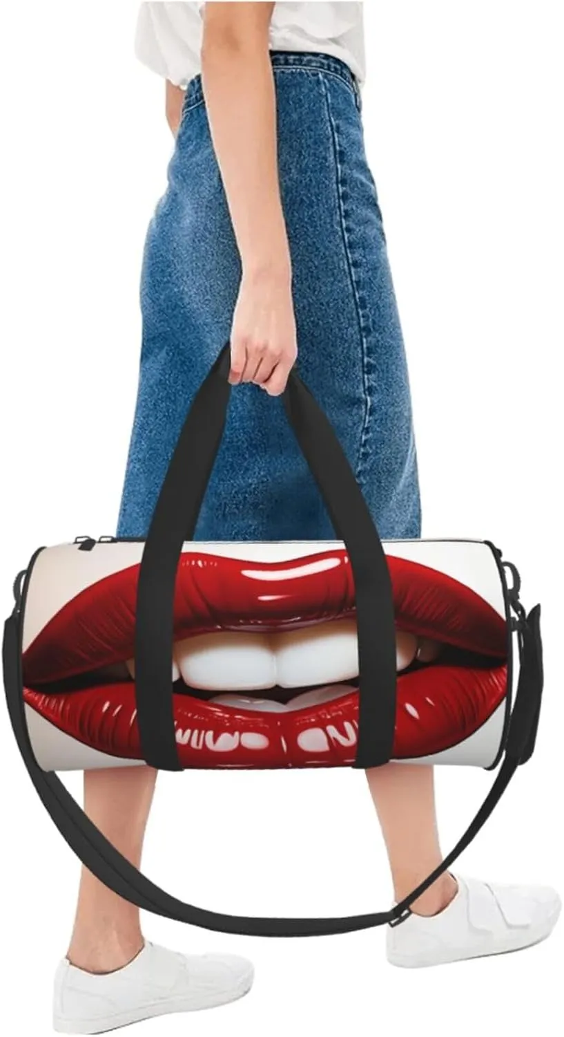 Travel Duffle Bag Weekender Bags For Men Women With Shoe Compartment Large Capacity Weekender Overnight Bag Cute Graphic Red Lips Carry On Tote Bags Sport Gym Bag For Travel Yoga