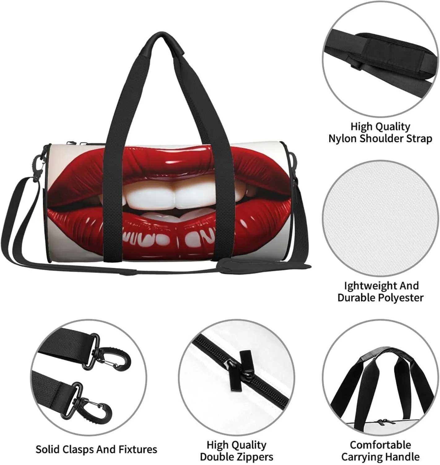 Travel Duffle Bag Weekender Bags For Men Women With Shoe Compartment Large Capacity Weekender Overnight Bag Cute Graphic Red Lips Carry On Tote Bags Sport Gym Bag For Travel Yoga