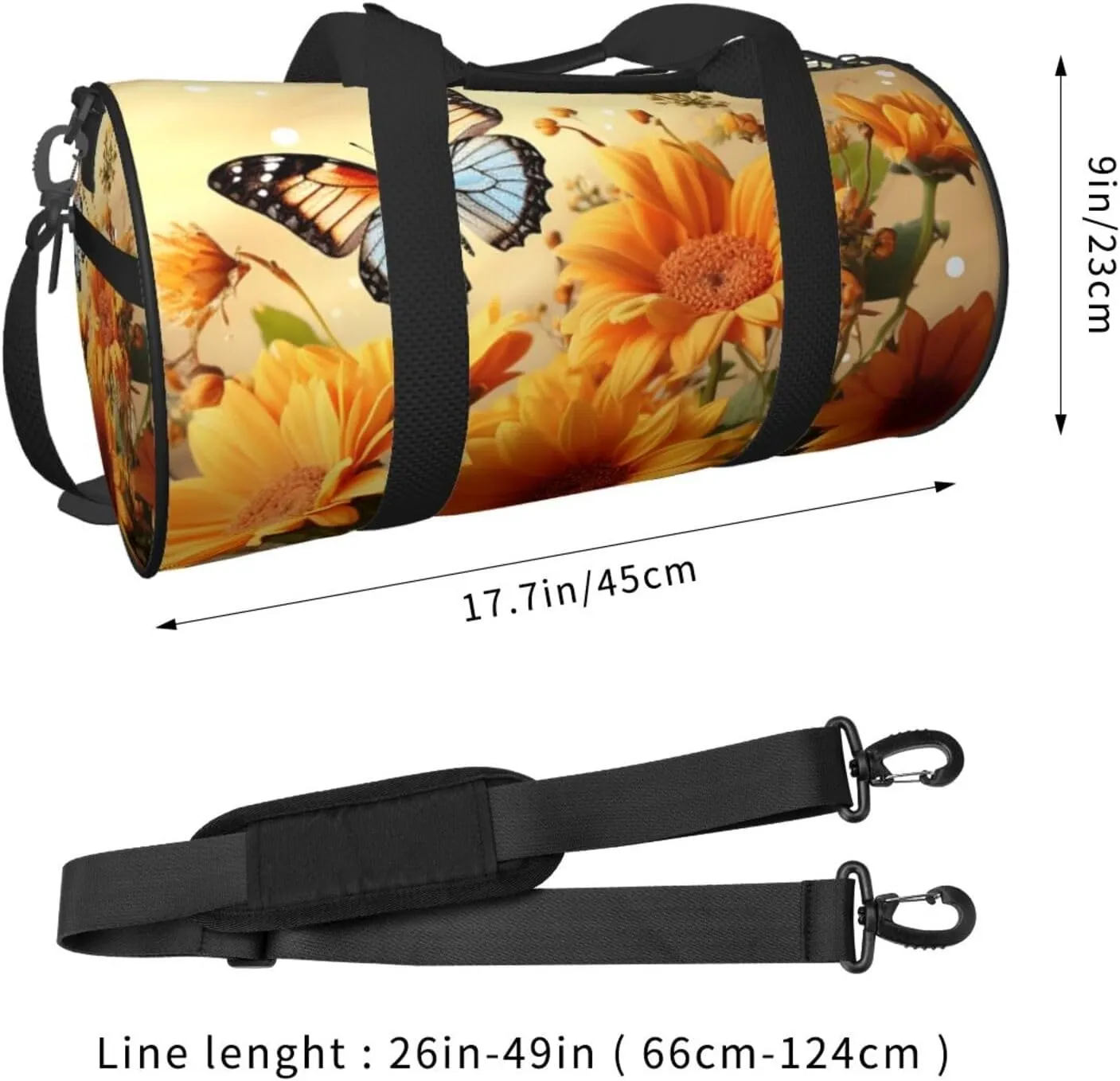 Travel Duffle Bag Weekender Bags for Men Women with Shoe Compartment Large Capacity Weekender Overnight Bag Cute Sunflower and Butterfly Carry On Tote Bags Sport Gym Bag for Travel Yoga