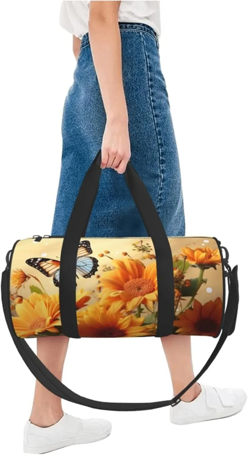 Travel Duffle Bag Weekender Bags for Men Women with Shoe Compartment Large Capacity Weekender Overnight Bag Cute Sunflower and Butterfly Carry On Tote Bags Sport Gym Bag for Travel Yoga