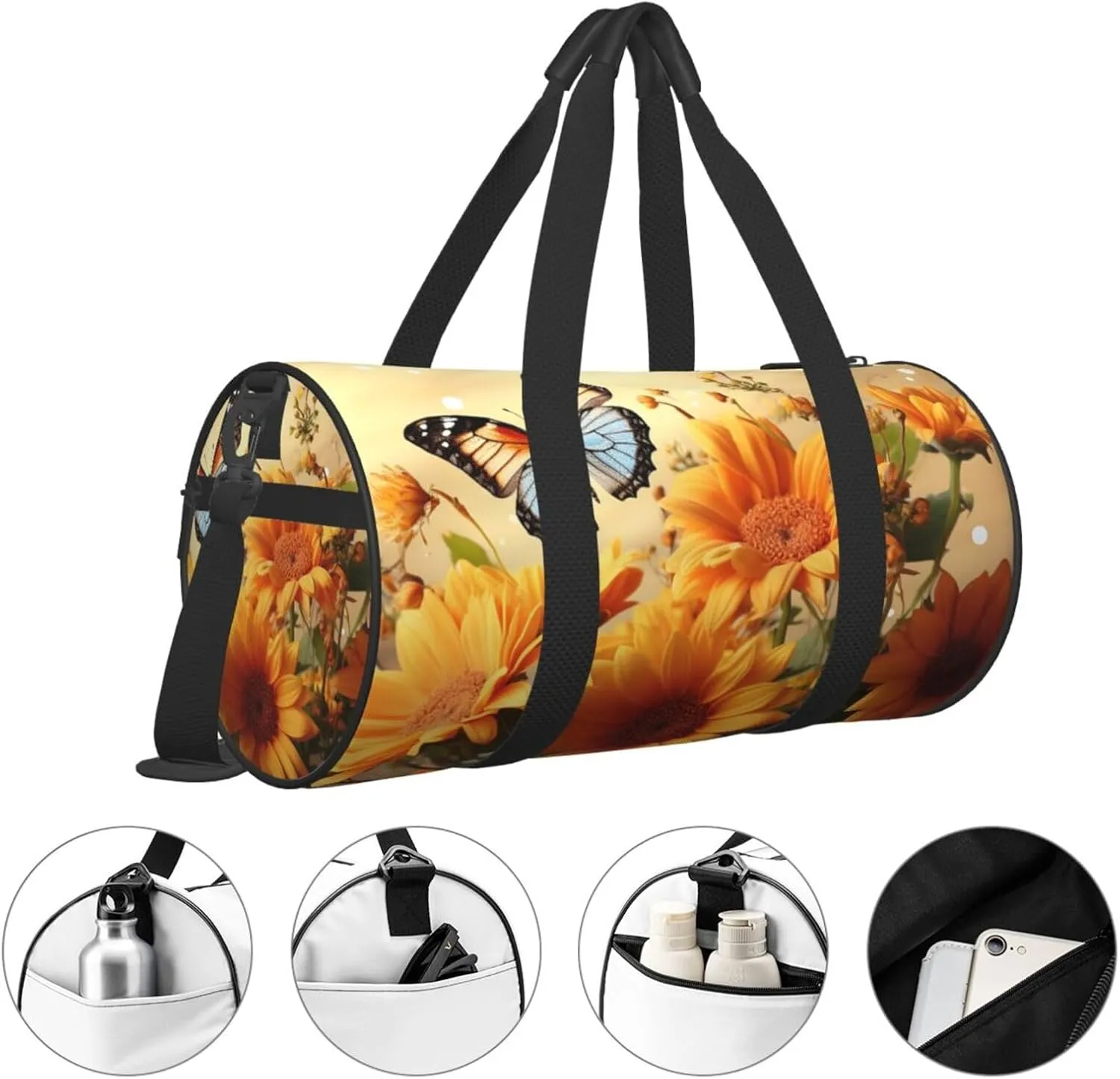 Travel Duffle Bag Weekender Bags for Men Women with Shoe Compartment Large Capacity Weekender Overnight Bag Cute Sunflower and Butterfly Carry On Tote Bags Sport Gym Bag for Travel Yoga