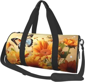 Travel Duffle Bag Weekender Bags for Men Women with Shoe Compartment Large Capacity Weekender Overnight Bag Cute Sunflower and Butterfly Carry On Tote Bags Sport Gym Bag for Travel Yoga