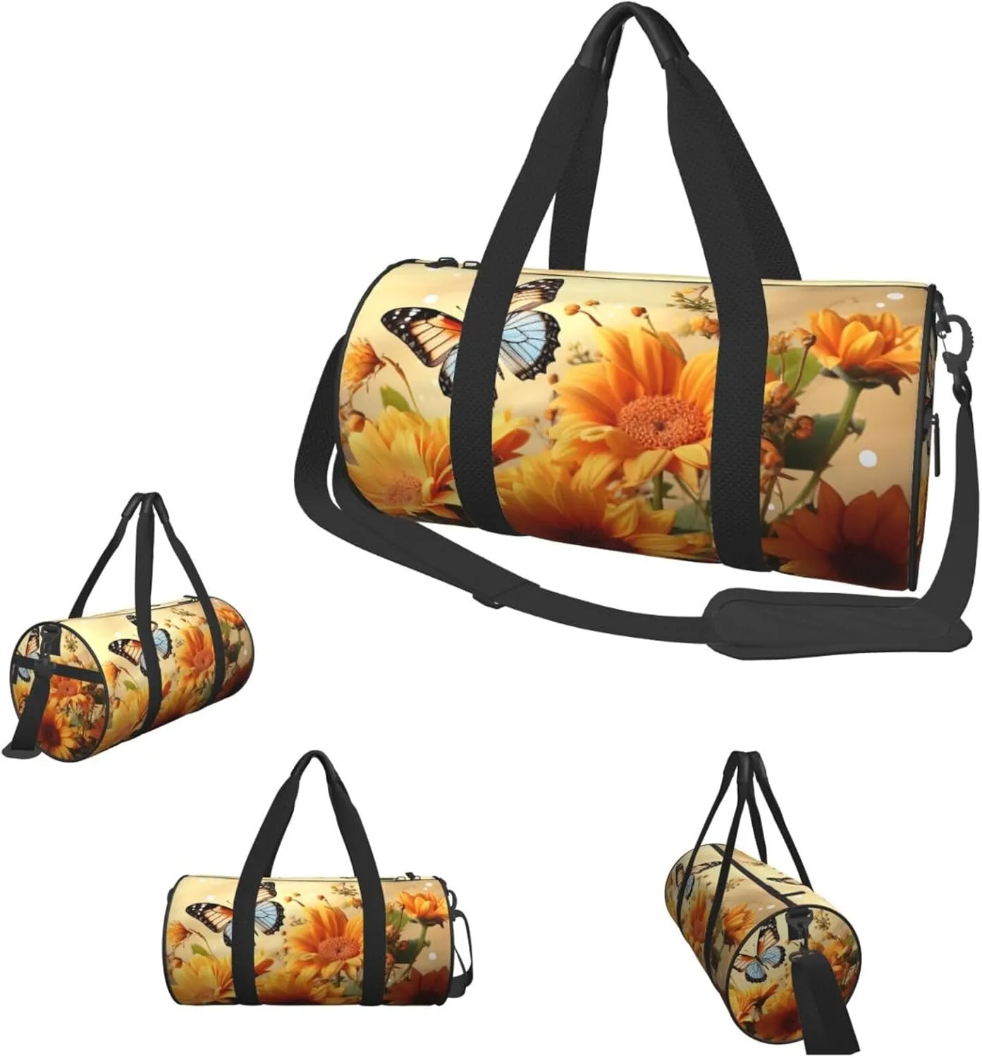 Travel Duffle Bag Weekender Bags for Men Women with Shoe Compartment Large Capacity Weekender Overnight Bag Cute Sunflower and Butterfly Carry On Tote Bags Sport Gym Bag for Travel Yoga