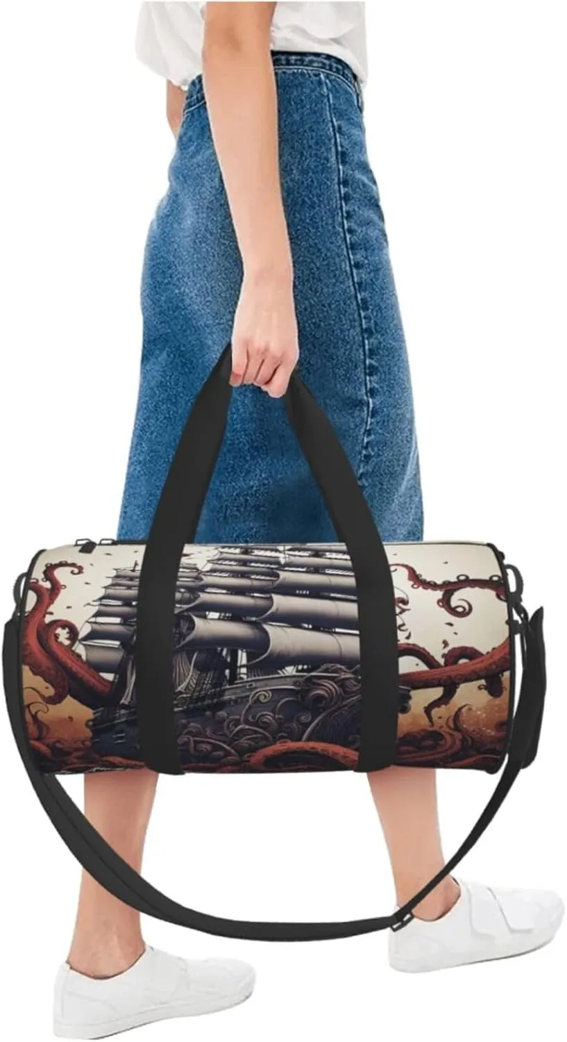 Travel Duffle Bag Weekender Bags For Men Women With Shoe Compartment Large Capacity Weekender Overnight Bag Octopus Tentacles With Ship Carry On Tote Bags Sport Gym Bag For Travel Yoga