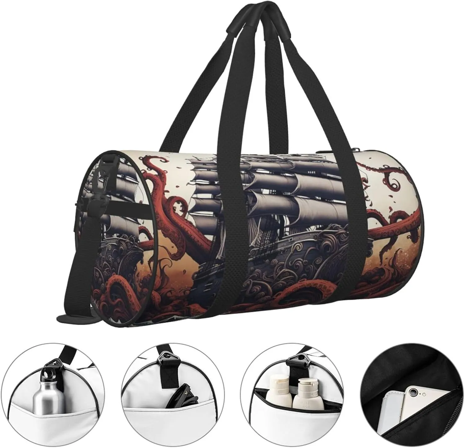 Travel Duffle Bag Weekender Bags For Men Women With Shoe Compartment Large Capacity Weekender Overnight Bag Octopus Tentacles With Ship Carry On Tote Bags Sport Gym Bag For Travel Yoga