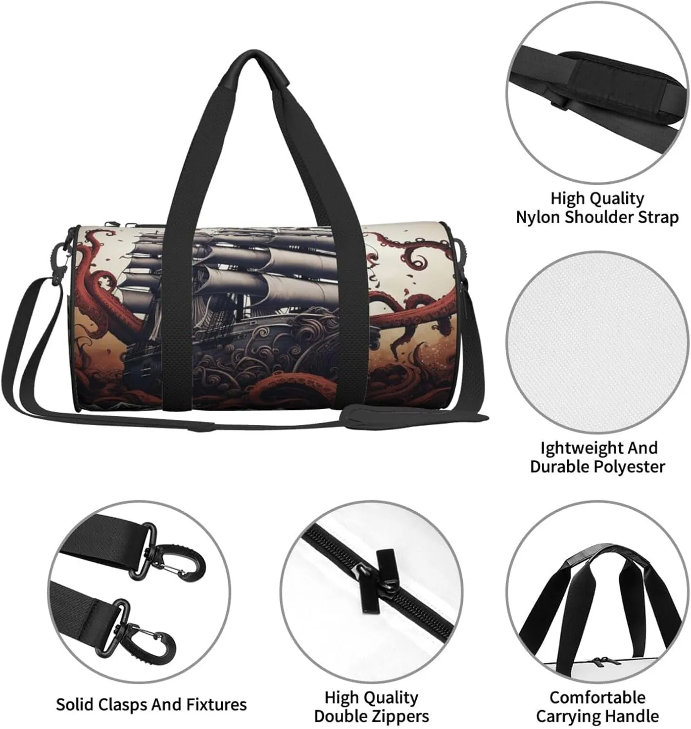 Travel Duffle Bag Weekender Bags For Men Women With Shoe Compartment Large Capacity Weekender Overnight Bag Octopus Tentacles With Ship Carry On Tote Bags Sport Gym Bag For Travel Yoga