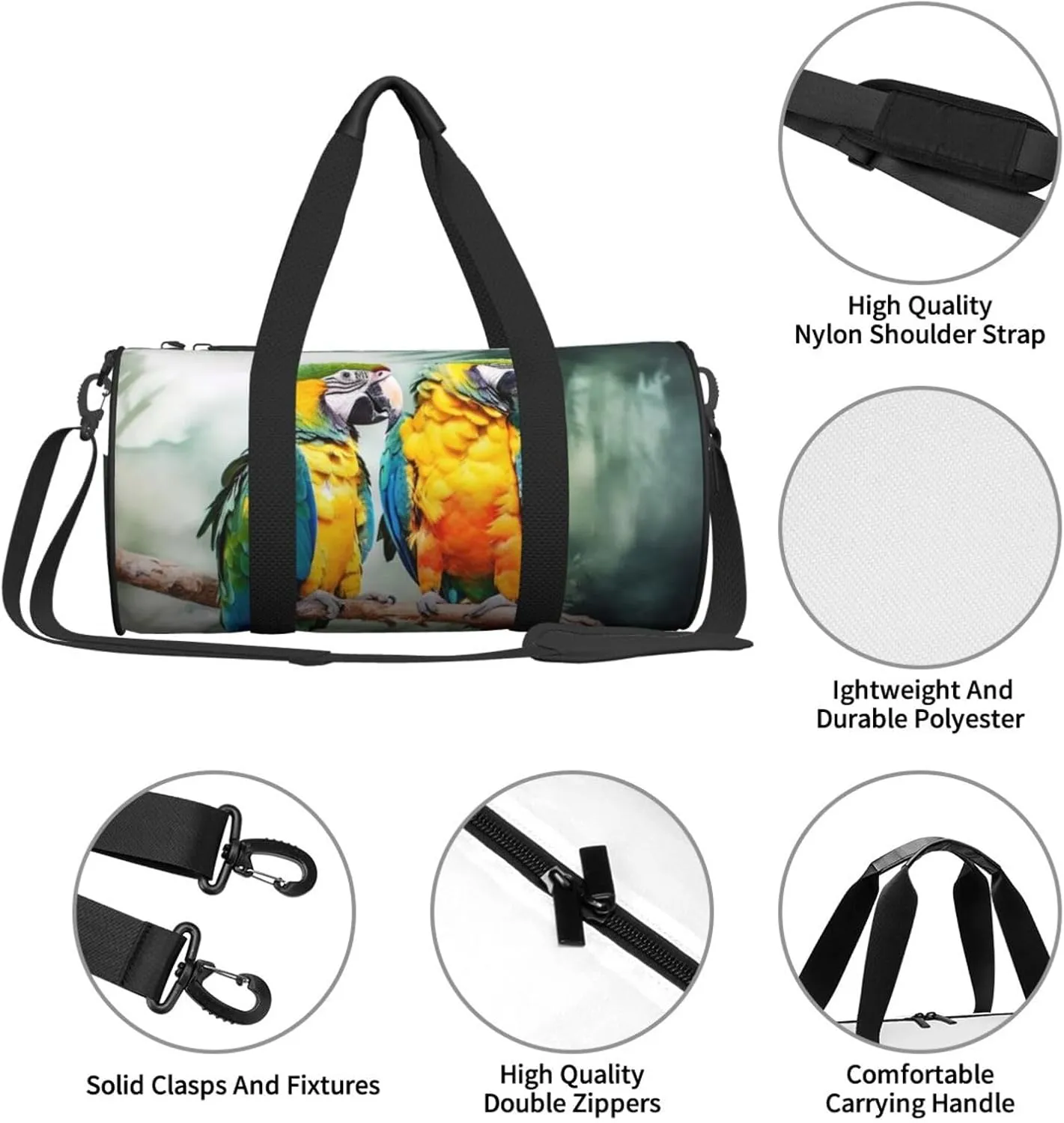 Travel Duffle Bag Weekender Bags For Men Women With Shoe Compartment Large Capacity Weekender Overnight Bag Parrots Carry On Tote Bags Sport Gym Bag For Travel Yoga