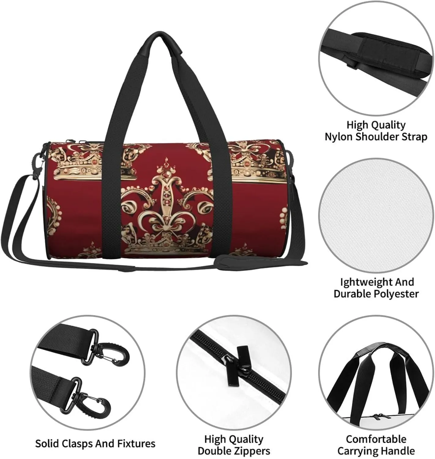 Travel Duffle Bag Weekender Bags For Men Women With Shoe Compartment Large Capacity Weekender Overnight Bag Red Crown Carry On Tote Bags Sport Gym Bag For Travel Yoga