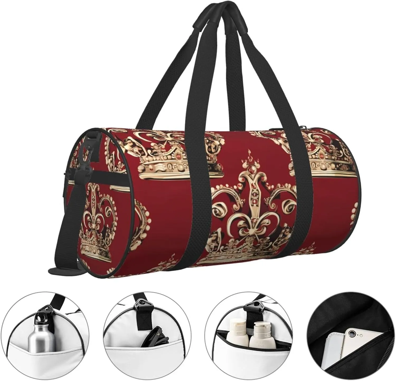 Travel Duffle Bag Weekender Bags For Men Women With Shoe Compartment Large Capacity Weekender Overnight Bag Red Crown Carry On Tote Bags Sport Gym Bag For Travel Yoga