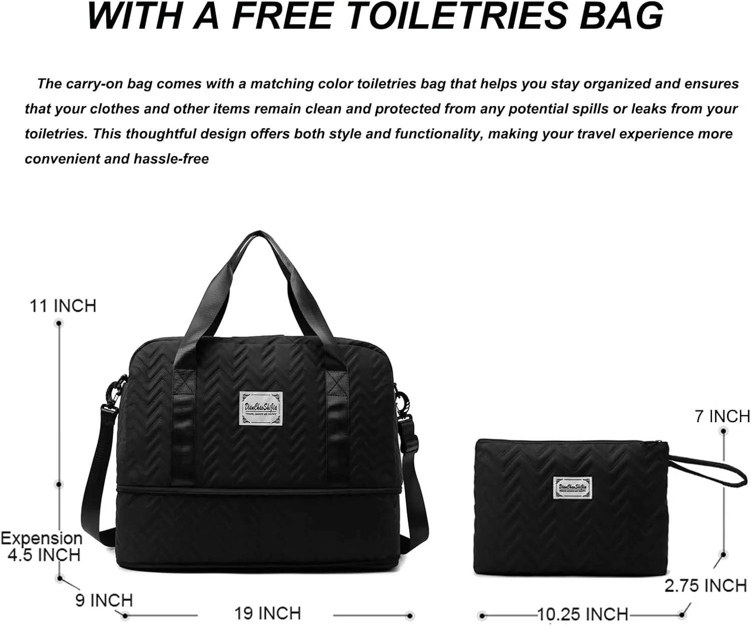 Travel Duffle Bag Weekender Bags for Women with Toiletry Bag Carry on Overnight Bag Gym Duffel Bag with Wet Pocket Hospital Bags for Labor and Delivery (Black)