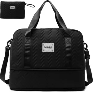 Travel Duffle Bag Weekender Bags for Women with Toiletry Bag Carry on Overnight Bag Gym Duffel Bag with Wet Pocket Hospital Bags for Labor and Delivery (Black)
