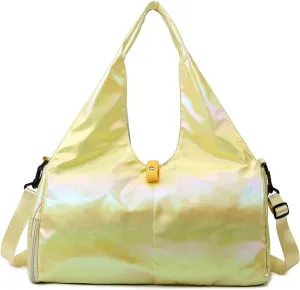 Travel Gym Bag for Women, Waterproof Gym Bag Carry On Weekender Bag with Shoe Compartment & Wet Pocket,Carrying Workout Gear, Makeup and Accessories (Yellow)