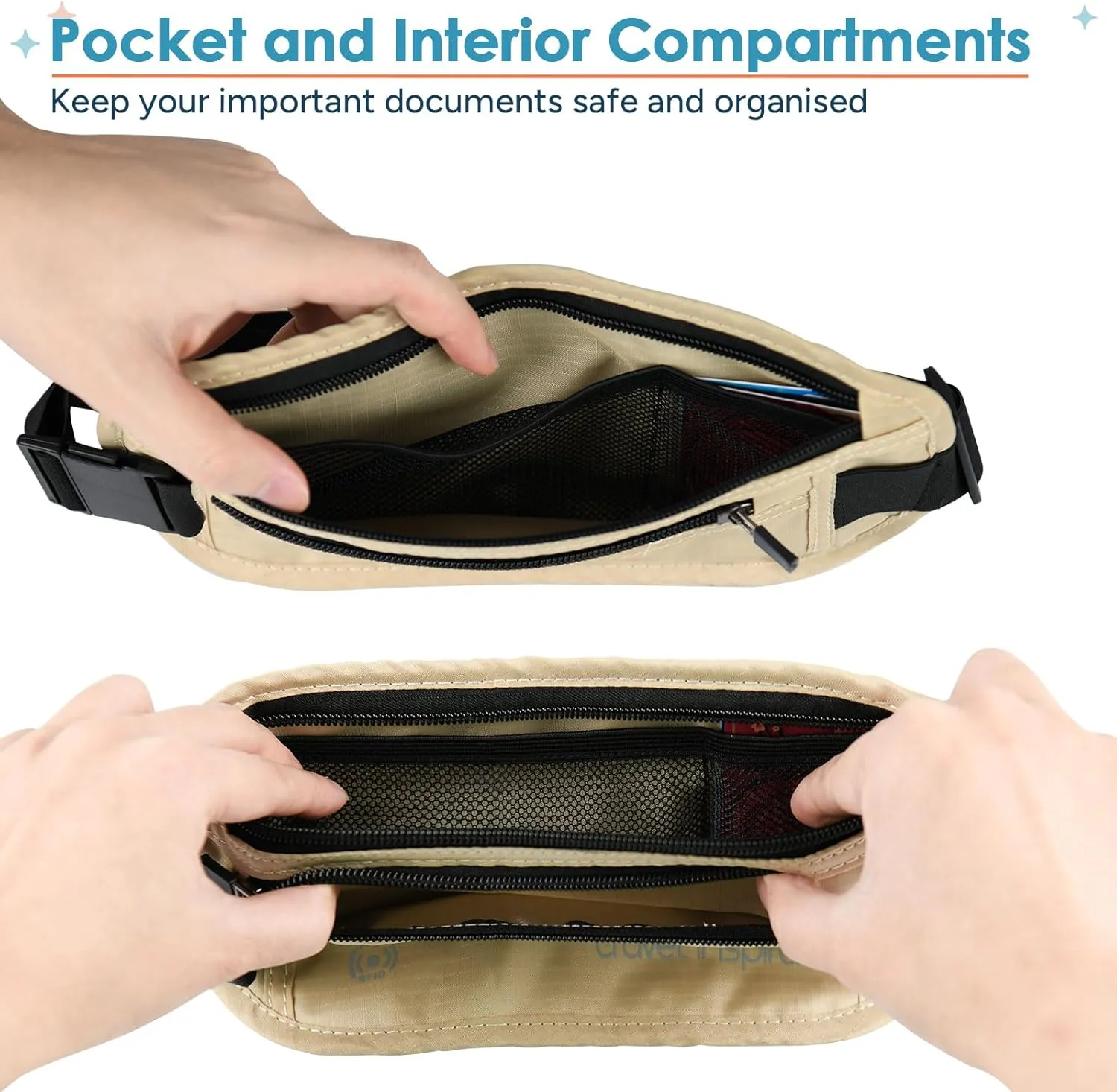 travel inspira Travel Money Belt with Slim Anti-Theft RFID Blocking Passport Holder for Travel Concealed under Clothes for Ultimate Protection of Credit Cards, Cash, Passport & Documents, Beige