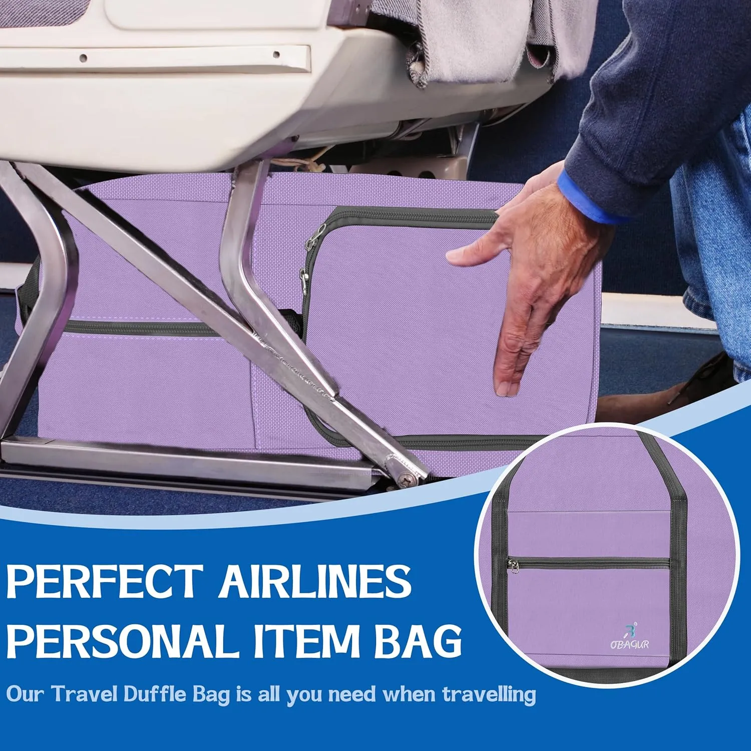Travel Tote Bag Foldable Travel Duffel Bag For Spirit Airlines Personal Item Bag Weekender Bags for Men Women with Shoe Compartment Carry on Overnight Bag (Light Purple,20L)