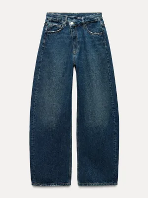 TRF mid-waist crossover baggy jeans