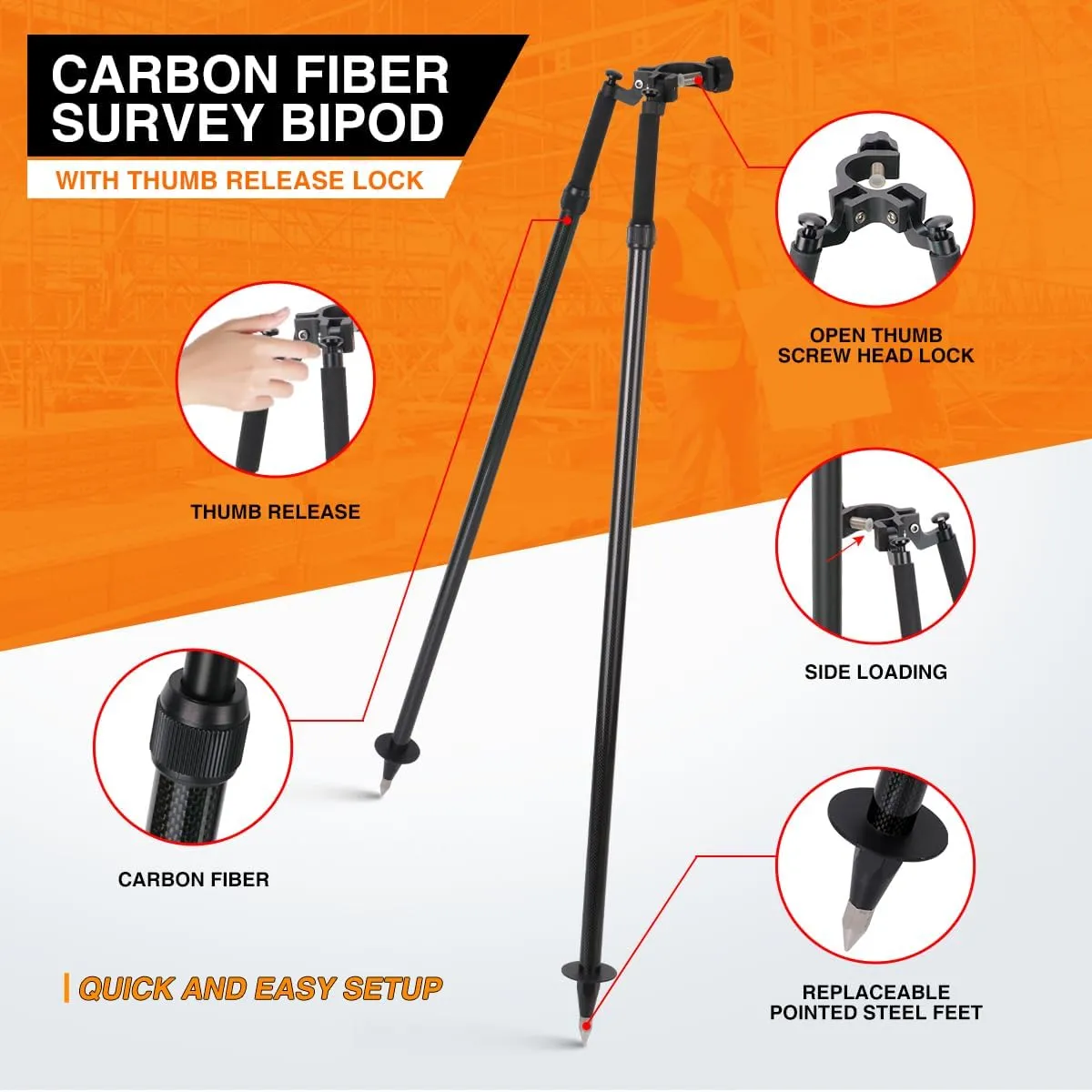 Tripod Bipod Surveying Thumb Release, Aluminum Tripod Bipod for Prism Poles Surveying or GPS Poles of Total Station GPS GNSS