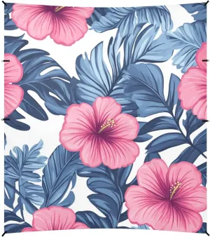Tropical Style Flower Pink and Blue Beach Canopy UPF50  Protection Easy Setup Shade Sun Shelter with Sandbags and Shovel for Family Travel