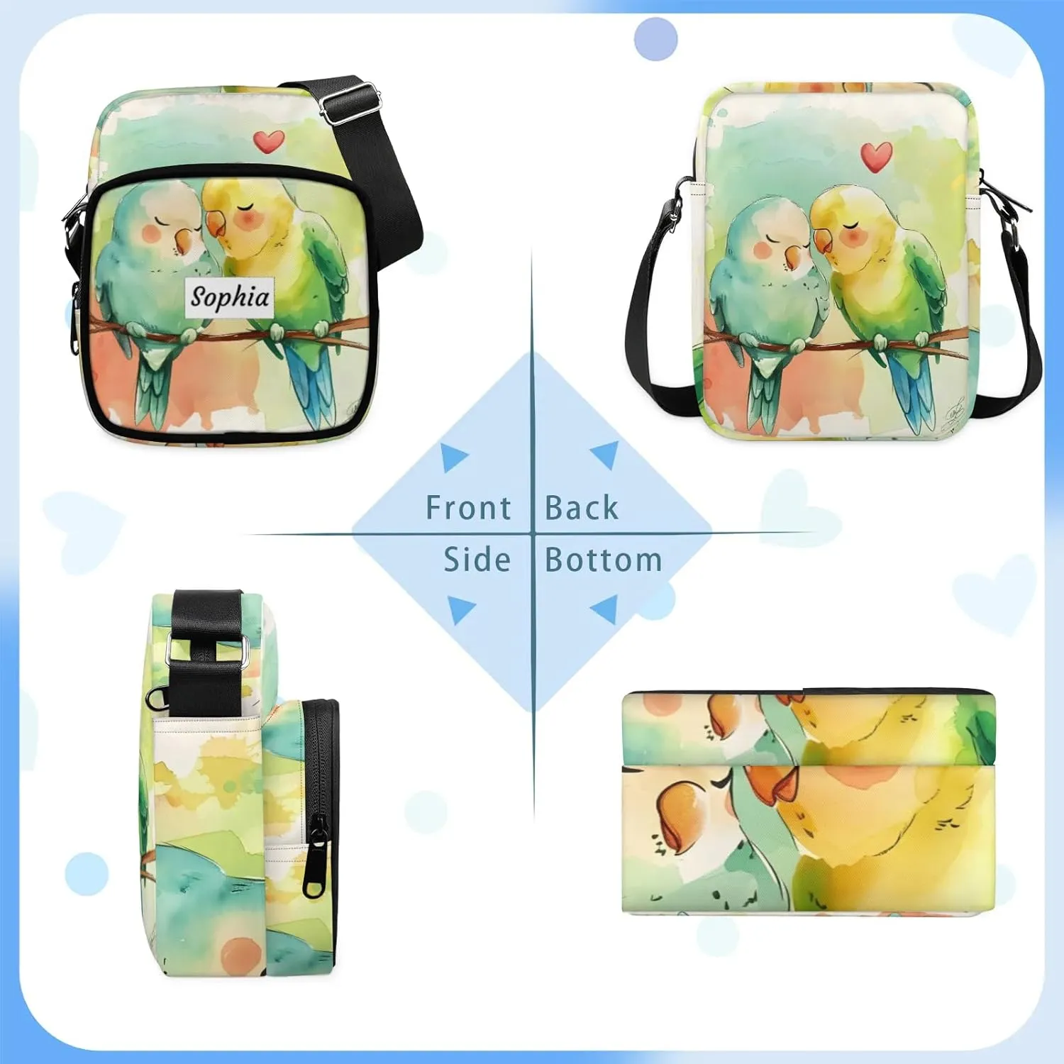 TropicalLife Personalized Crossbody Bag for Women Men Custom Name Messenger Bags
