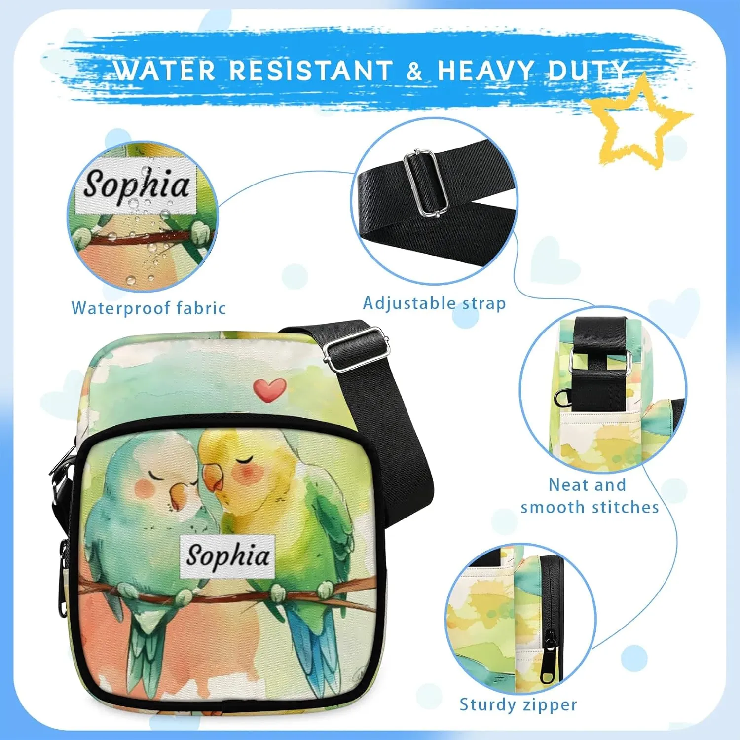 TropicalLife Personalized Crossbody Bag for Women Men Custom Name Messenger Bags