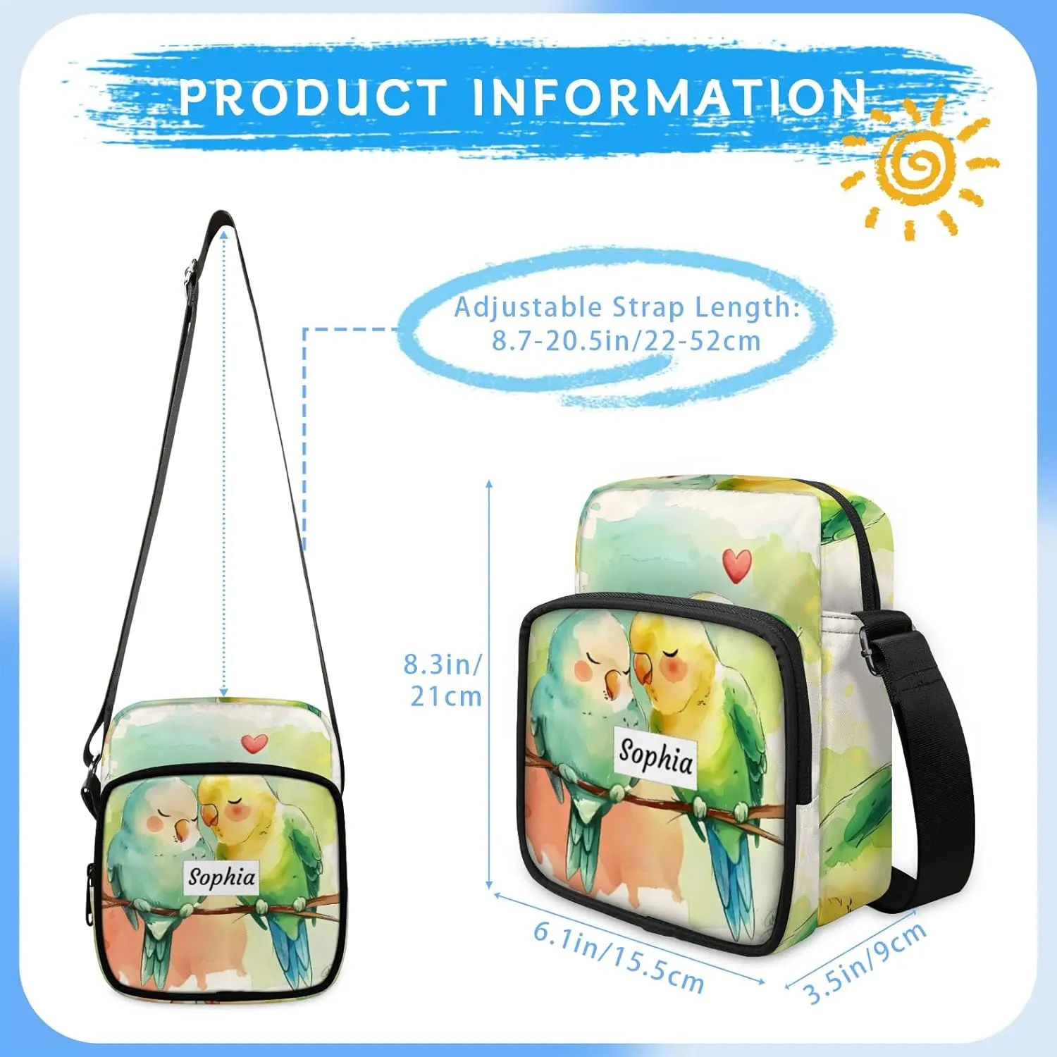 TropicalLife Personalized Crossbody Bag for Women Men Custom Name Messenger Bags