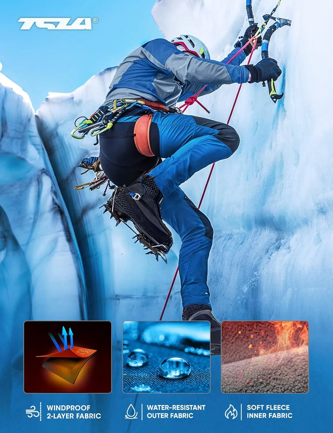 TSLA Men's Snow Ski Snowboard Waterproof Softshell Cargo Pants, Hiking Fleece Lined Bottoms, Outdoor Work Pants