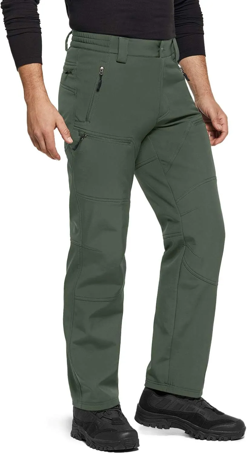 TSLA Men's Snow Ski Snowboard Waterproof Softshell Cargo Pants, Hiking Fleece Lined Bottoms, Outdoor Work Pants