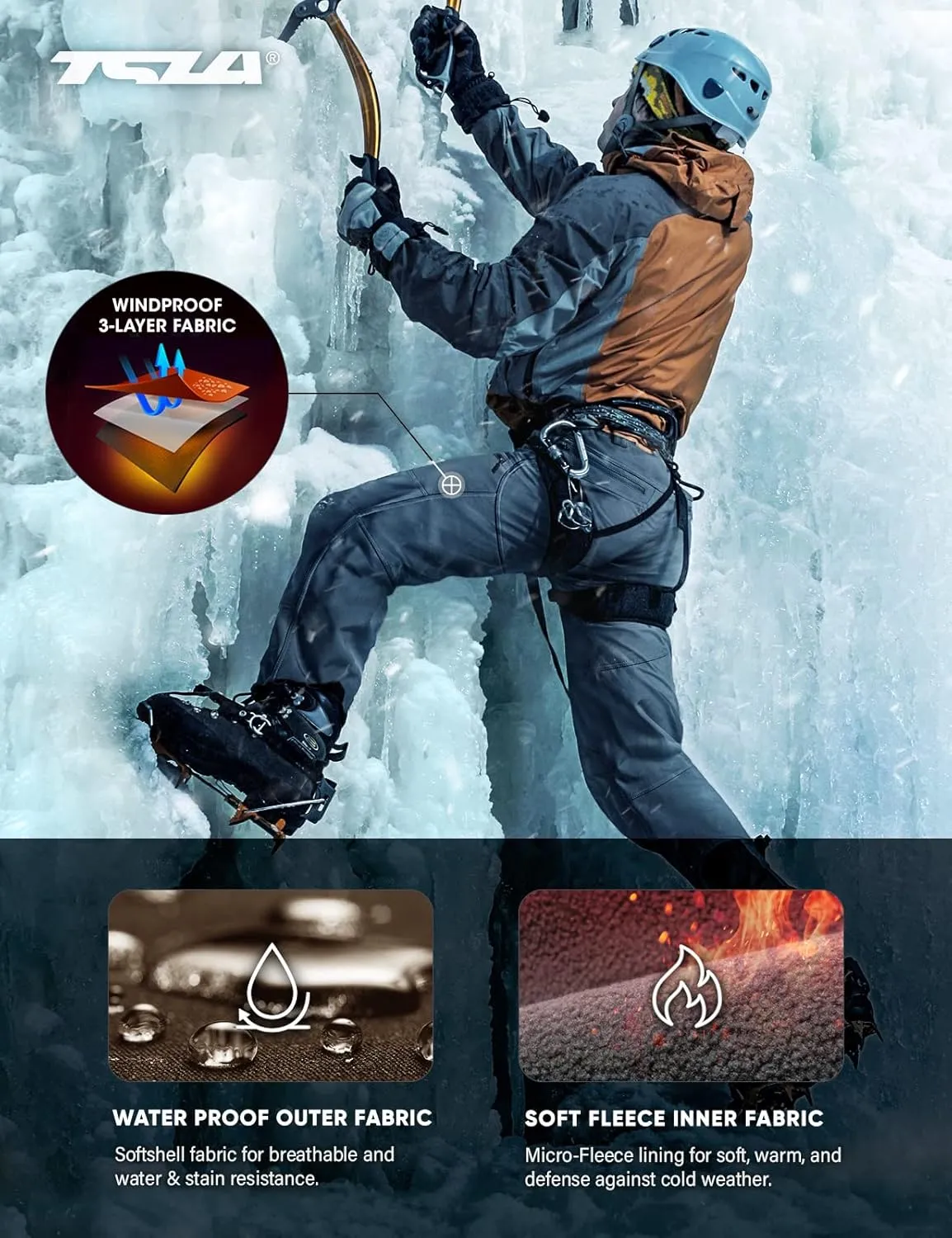 TSLA Men's Snow Ski Snowboard Waterproof Softshell Cargo Pants, Hiking Fleece Lined Bottoms, Outdoor Work Pants