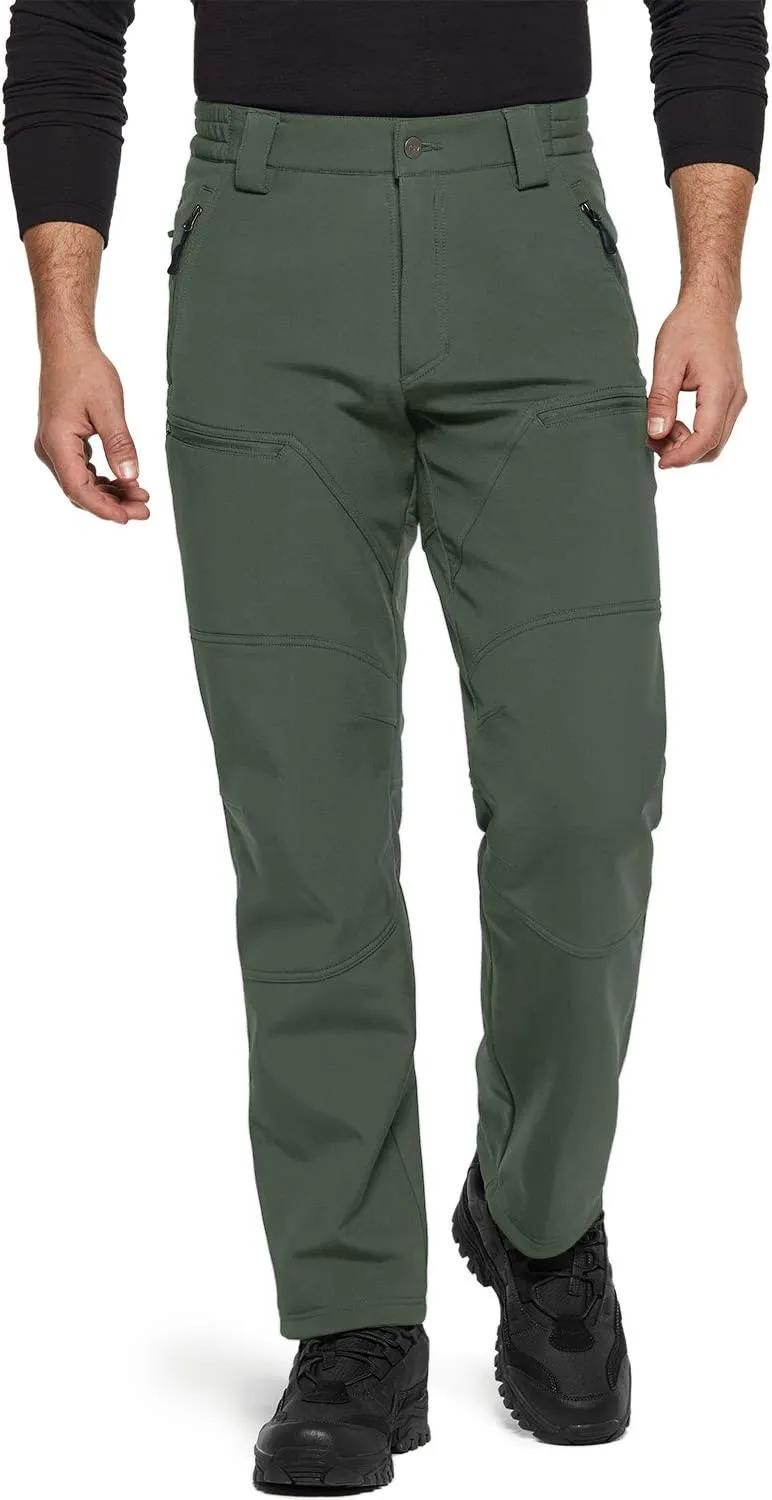 TSLA Men's Snow Ski Snowboard Waterproof Softshell Cargo Pants, Hiking Fleece Lined Bottoms, Outdoor Work Pants