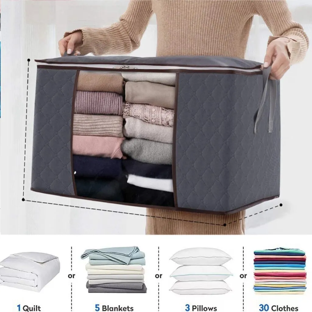 TTIO Clothes Storage Bags 8 Pack Storage Bins Foldable Blanket Storage Bags Storage Containers for Organizing Bedroom Closet Clothing Pillows and Toys with Lids and Reinforced Handle(Grey)