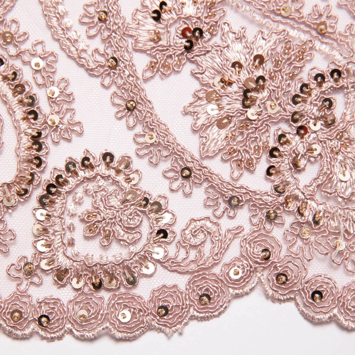 Tulle Lace Fabric Embroidered with Sequins and Intricate Floral Pattern 52" Wide | Exquisite Fabric