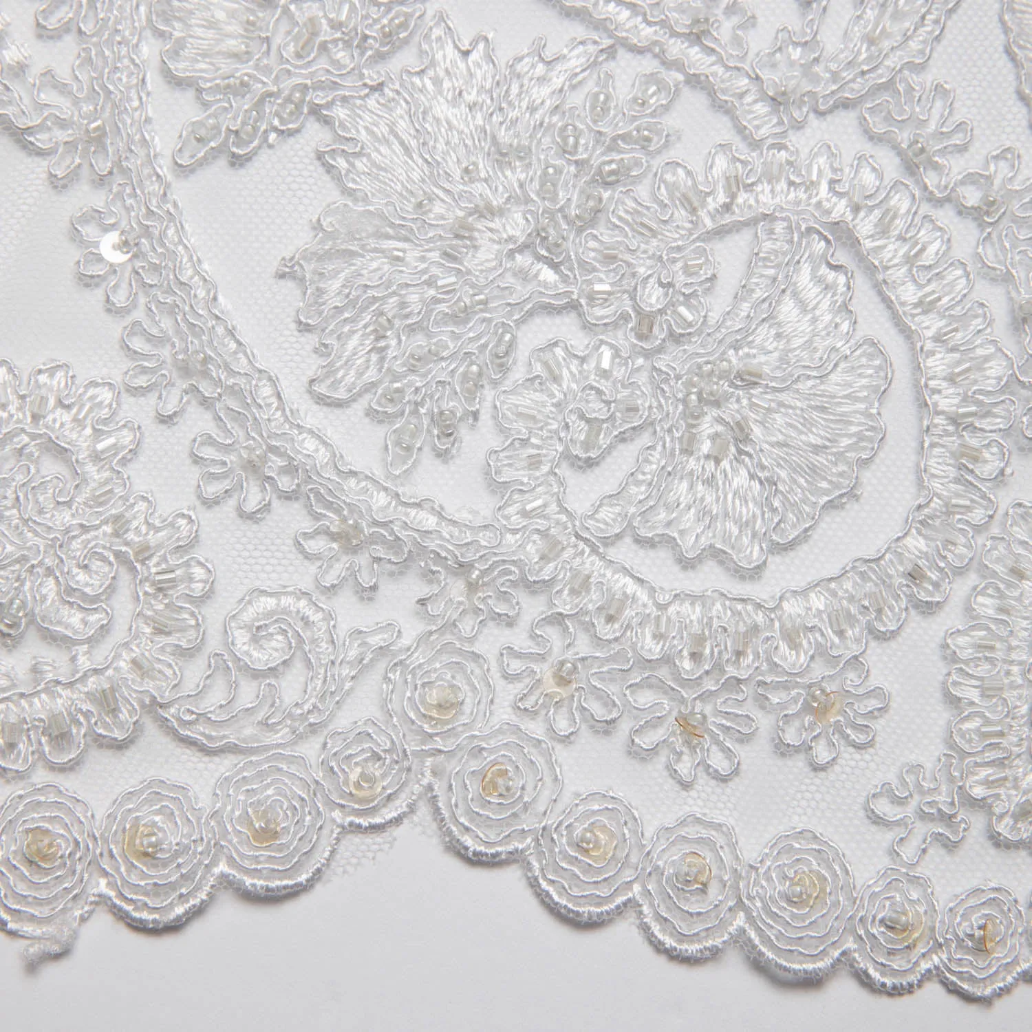 Tulle Lace Fabric Embroidered with Sequins and Intricate Floral Pattern 52" Wide | Exquisite Fabric