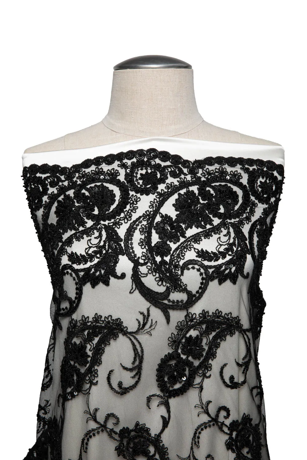 Tulle Lace Fabric Embroidered with Sequins and Intricate Floral Pattern 52" Wide | Exquisite Fabric