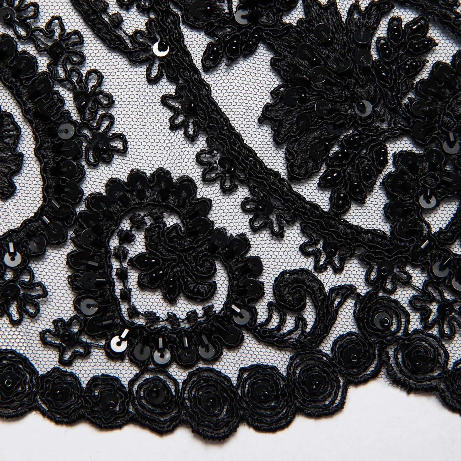 Tulle Lace Fabric Embroidered with Sequins and Intricate Floral Pattern 52" Wide | Exquisite Fabric
