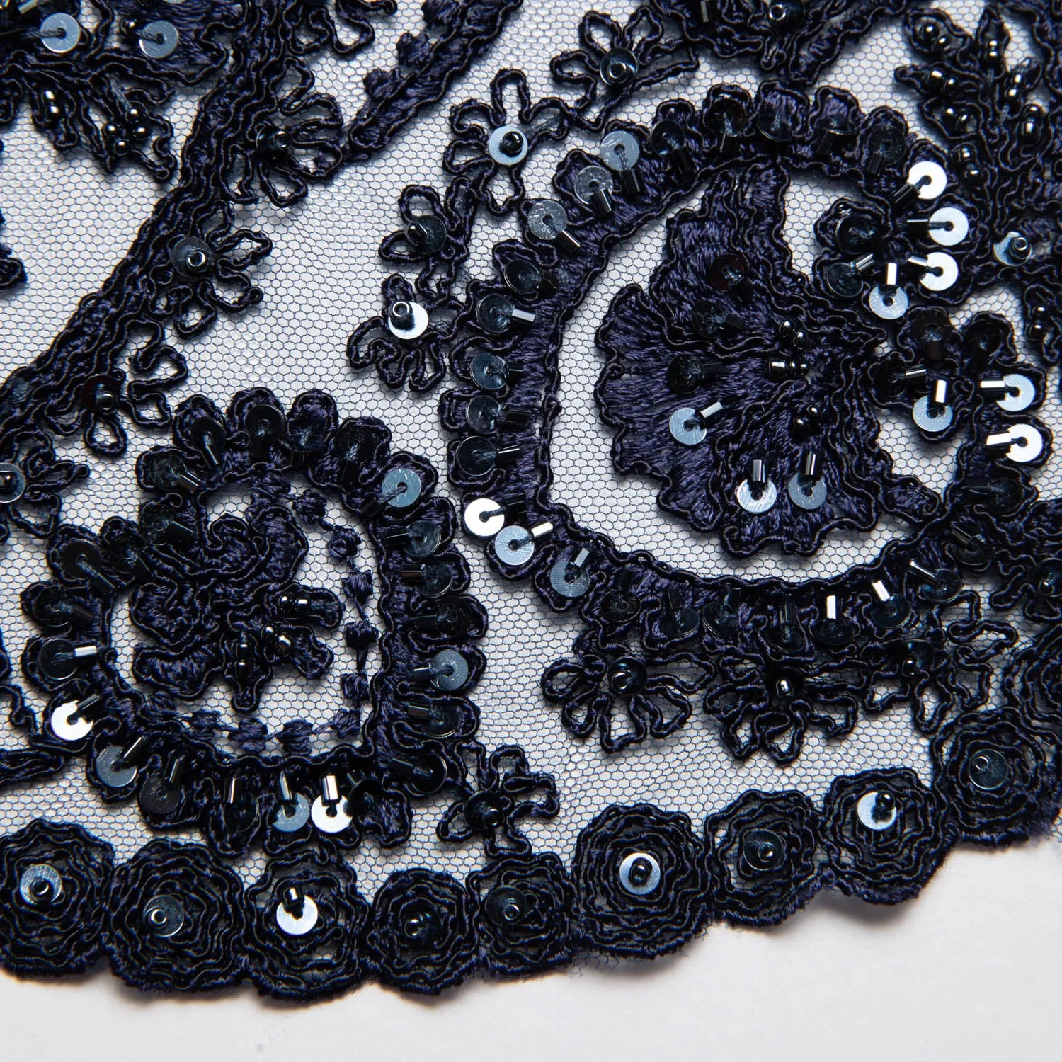 Tulle Lace Fabric Embroidered with Sequins and Intricate Floral Pattern 52" Wide | Exquisite Fabric