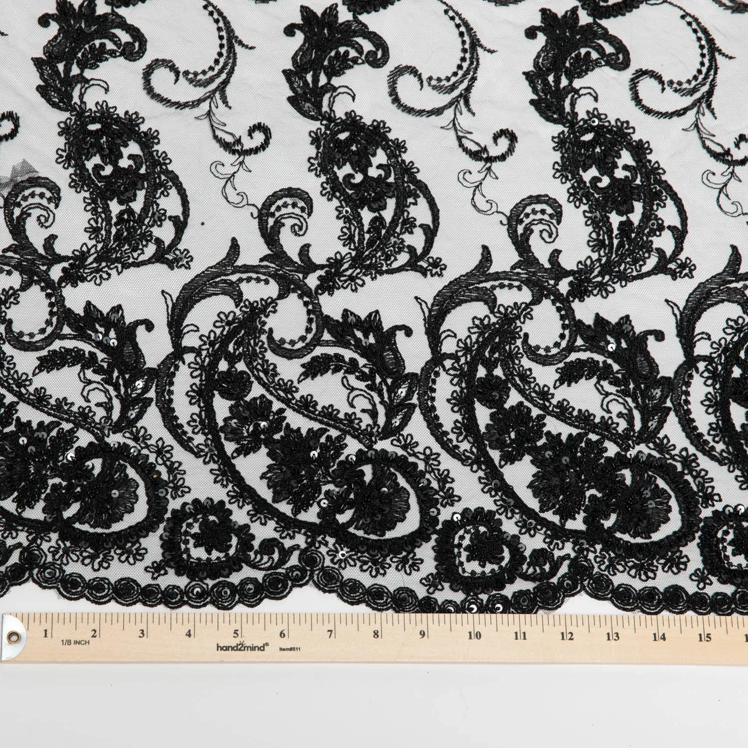 Tulle Lace Fabric Embroidered with Sequins and Intricate Floral Pattern 52" Wide | Exquisite Fabric