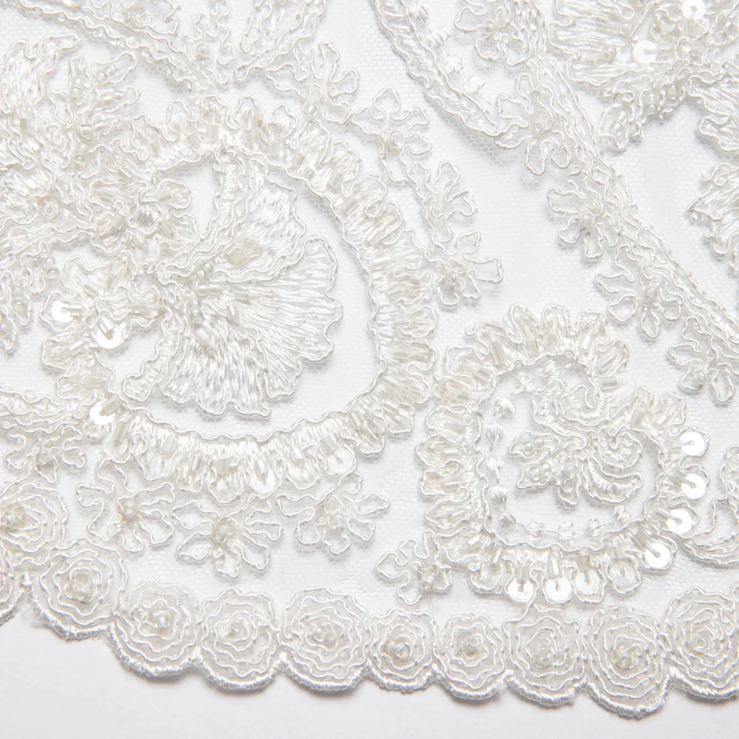 Tulle Lace Fabric Embroidered with Sequins and Intricate Floral Pattern 52" Wide | Exquisite Fabric
