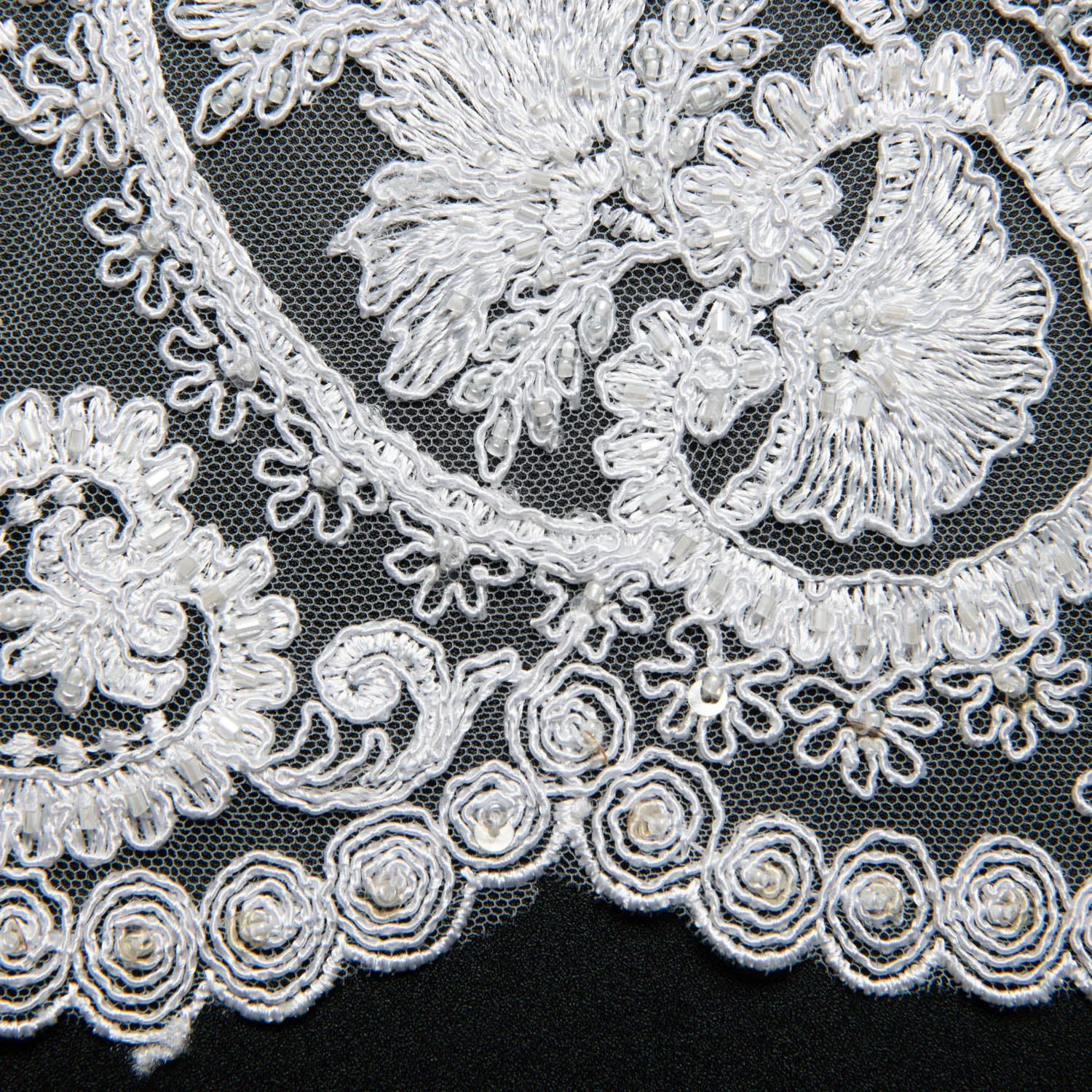Tulle Lace Fabric Embroidered with Sequins and Intricate Floral Pattern 52" Wide | Exquisite Fabric